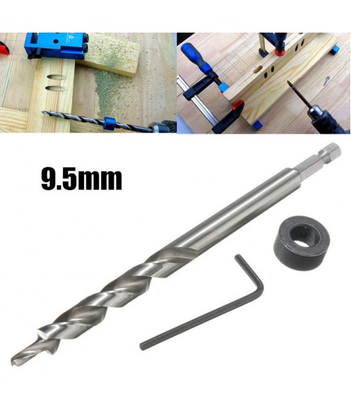 9.5mm Twist Step Drill Bit With Depth Stop Collar for Pocket Hole Jig Kit Tool