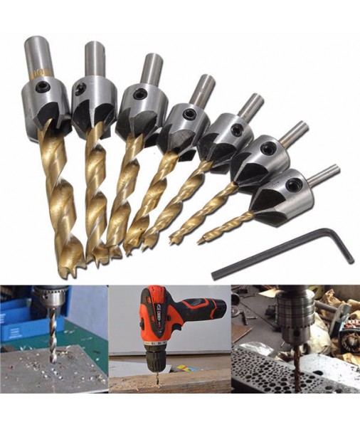 7pcs 3-10mm 5 Flute HSS Countersink Drill Bit Set